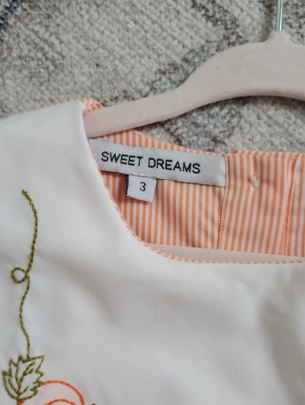 Sweet Dreams Girls Embroidered Pumpkin Fall Harvest Dress Sz3